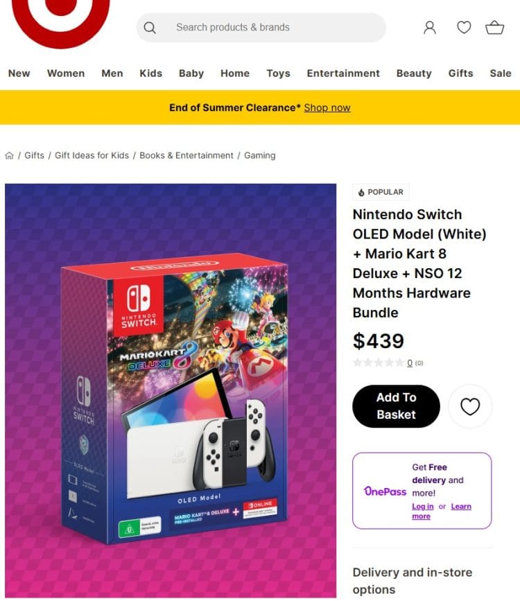 Target: Nintendo Switch OLED + Mario Kart 8 Deluxe Bundle, now $439