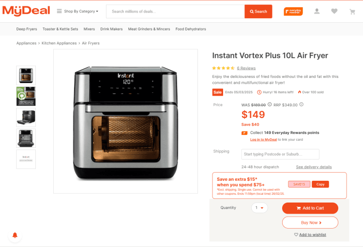 MyDeal: Instant Vortex Plus 10L Air Fryer, now $134 (with code)