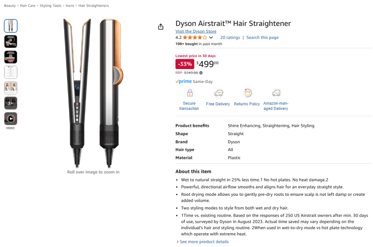 Amazon: Dyson Airstrait Hair Straightener – 33% off now $499