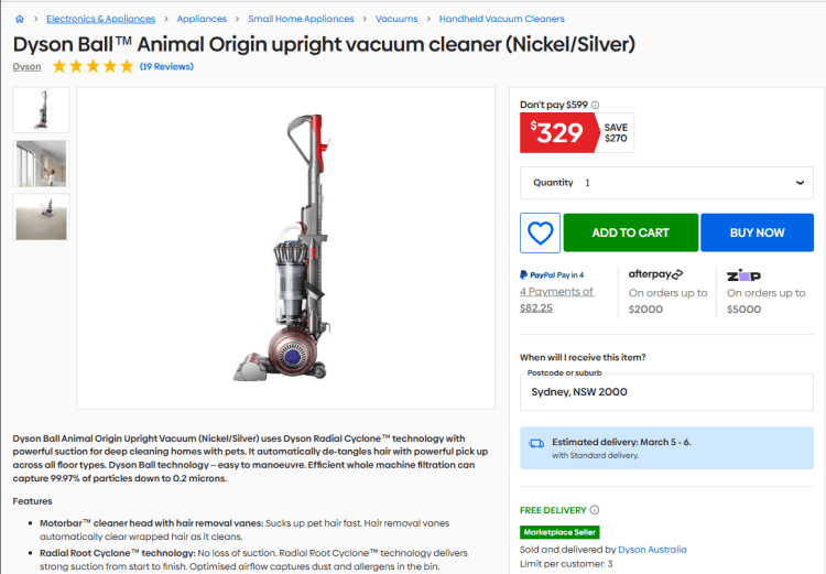Catch: Dyson Ball Animal Origin Upright Vacuum Cleaner, now $319 (with code)