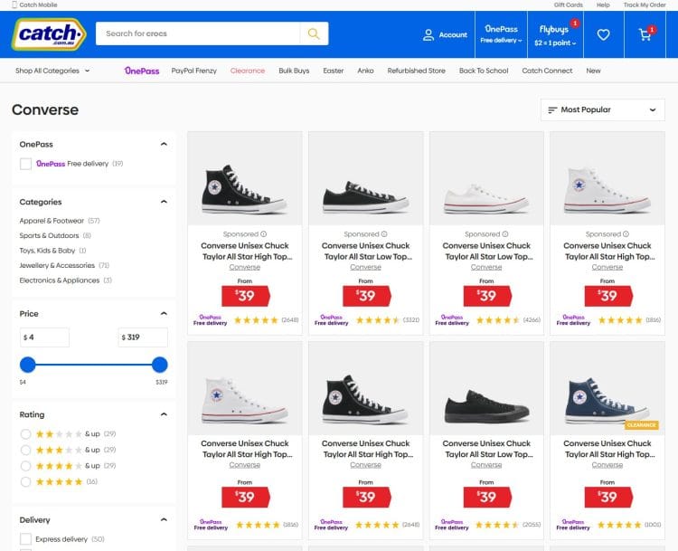 Catch: Converse range on sale, down to $39