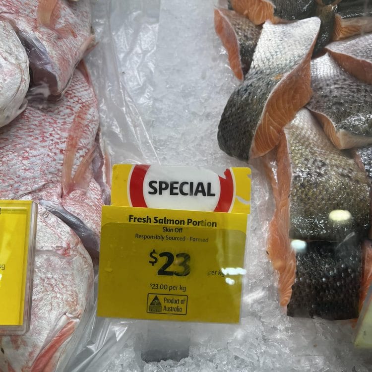 Coles: Fresh Salmon skin off half price, now $23