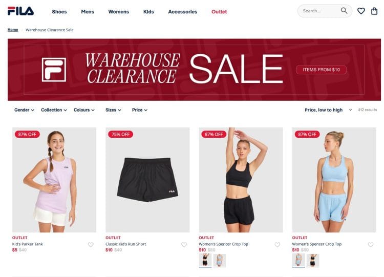 FILA: Warehouse Clearance Sale – items from $10