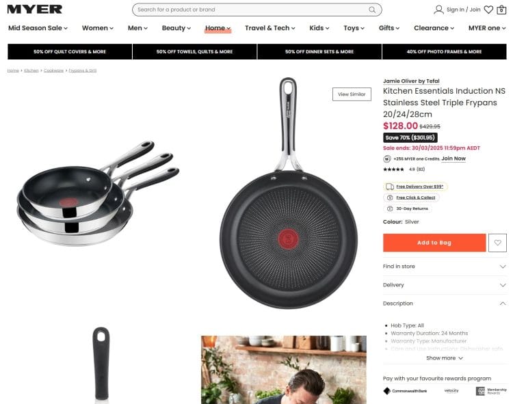 Myer: Jamie Oliver by Tefal 3 Frypan set, now $128