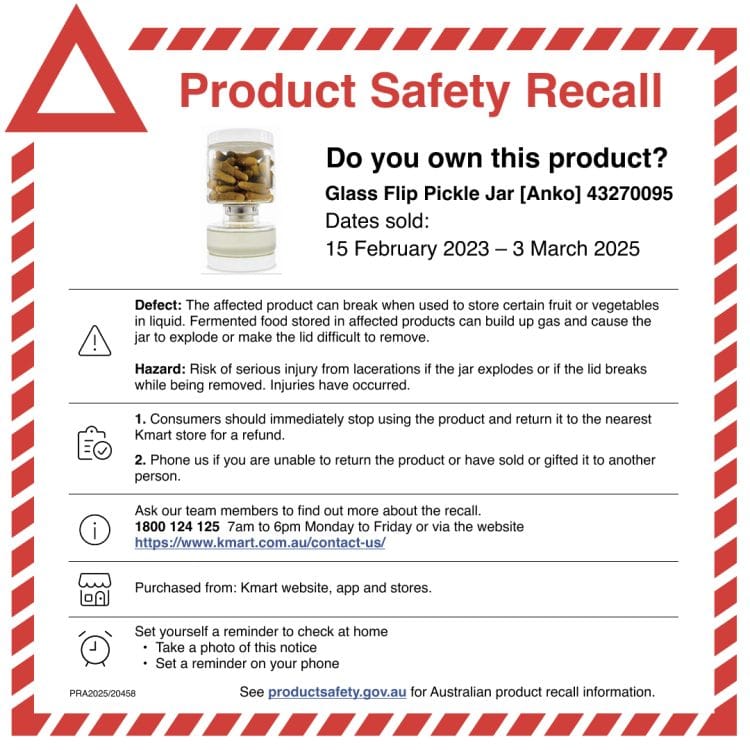 Kmart Glass Flip Pickle Jar Recall
