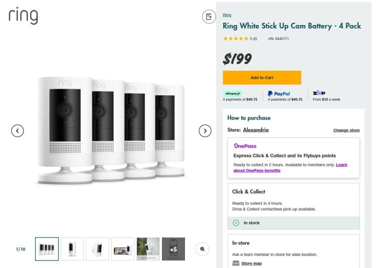Bunnings: Ring White Stick Up Camera 4 Pack down to $199