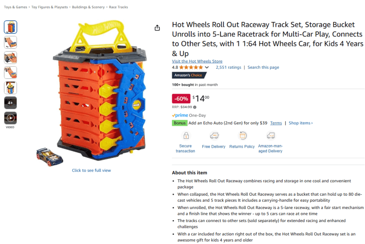 Amazon: Hot Wheels Roll Out Raceway Track Set – 60% off, now $14