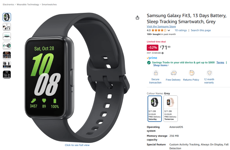 Amazon: Samsung Galaxy Fit3 Smartwatch – was $149, now $71.99