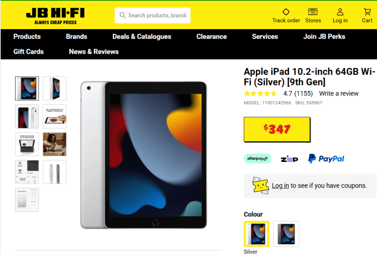 JB Hi-Fi: Apple iPad 10.2-inch 64GB Wi-Fi (Silver) [9th Gen] – now $347, or $317 with $30 Perks coupon