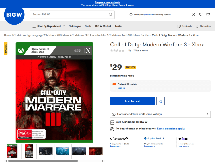 Big W: Call of Duty Modern Warfare III (Xbox/XSX), now $29