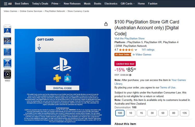 Amazon: Playstation Store Gift Card, 15% off
