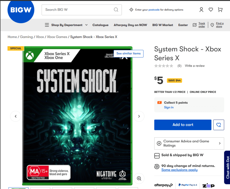 Big W: System Shock (XSX) – was $44, now $5