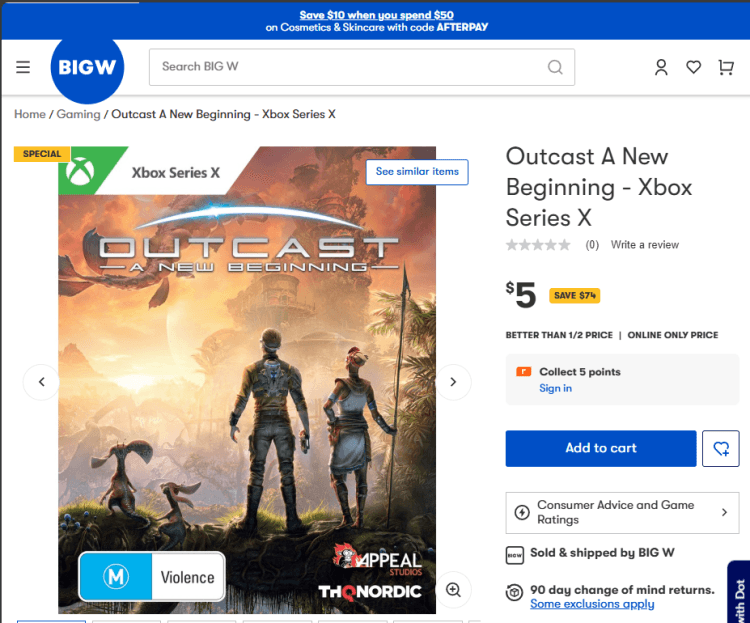 Big W: Outcast: A New Beginning (XSX) – was $79, now $5