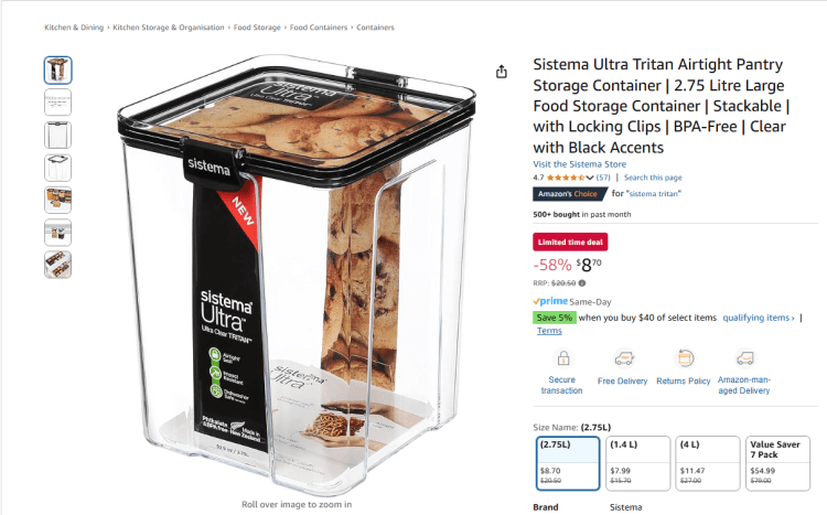 Amazon: Sistema Ultra Tritan Airtight Container (2.75L), now $8.70