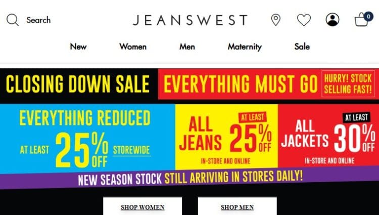 Jeanswest: Closing Down Sale up to 30% off