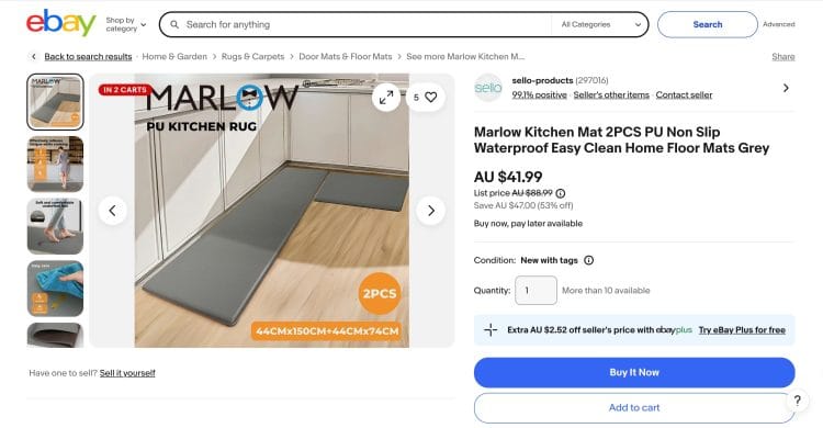 eBay: Marlow Kitchen Mat 2PCS – $41.99 – 53% Off