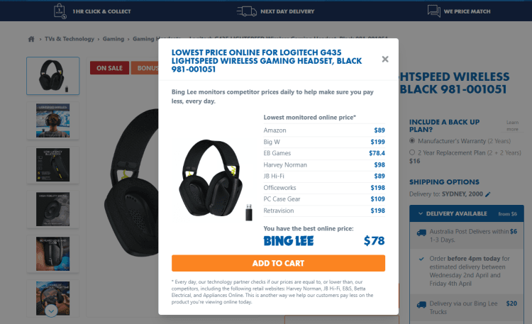 Bing Lee: Logitech G435 Lightspeed Wireless Gaming Headset – was $198, now $78