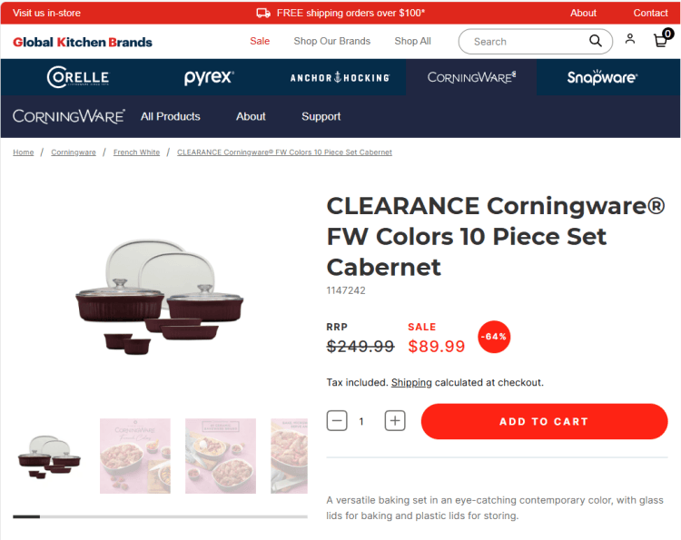 Global Kitchen Brands: Corningware French White 10-Piece Bakeware, now $89.99
