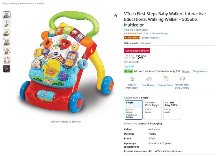 Amazon: VTech First Steps Baby Walker – 51% off, now $34.30