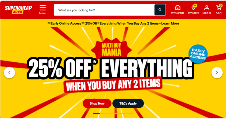 Supercheap Auto: 25% off Everything (when you buy any 2 items)