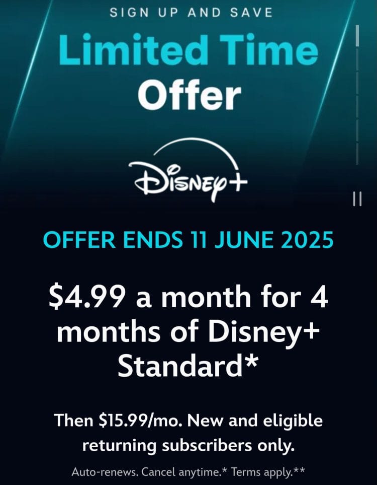 Disney+: $4.99 a month for 4 months Disney+ Standard