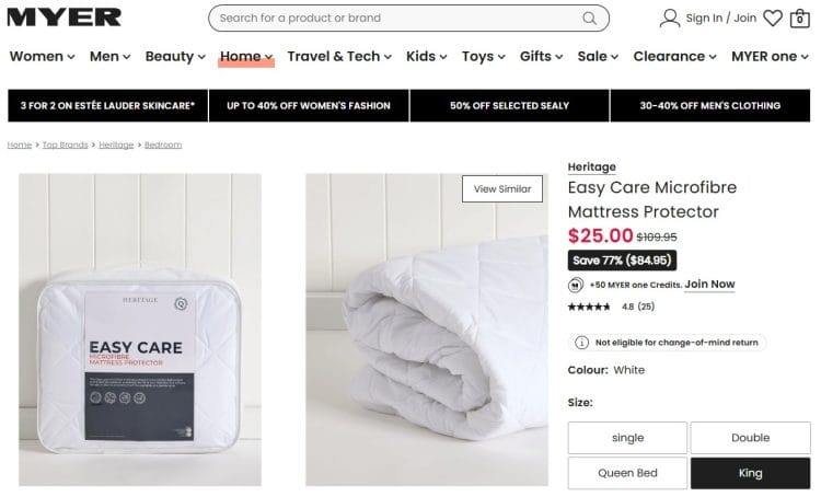 Myer: Easy Care Microfibre Mattress Protector 77% off, now $25