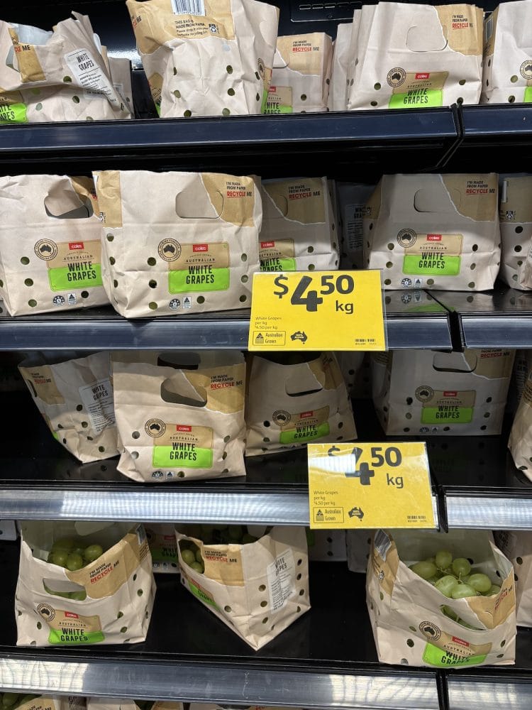 Coles (Lindfield): White Grapes (Paperbag) – $4.5 per kg