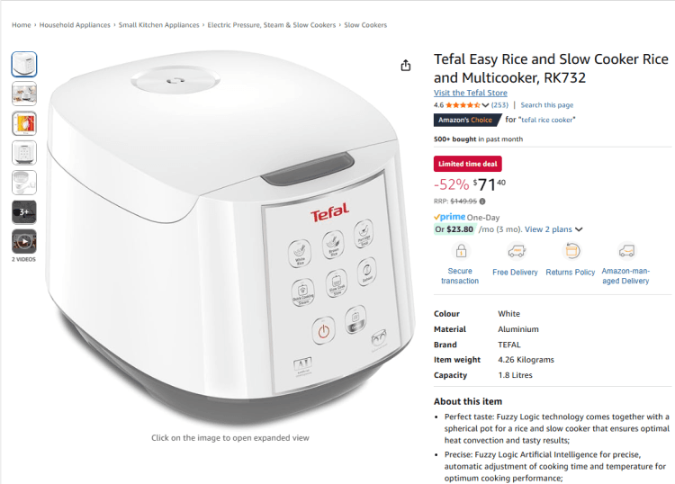 Amazon: Tefal Easy Rice and Slow Cooker – 52% off, now $71.40