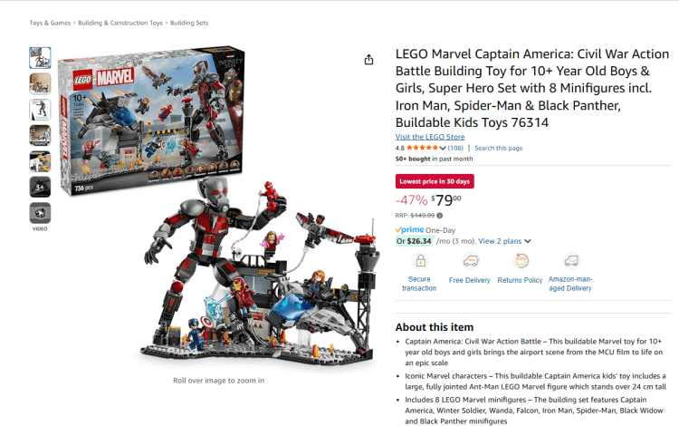 Amazon: LEGO Marvel Captain America, now $79