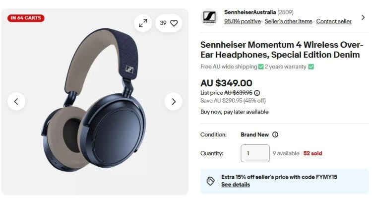 eBay: Sennheiser Momentum 4 $296.65 with coupon