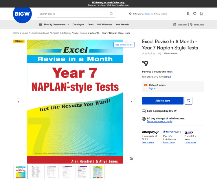Big W: Excel Revise In A Month – Year 7 Naplan Style Tests – 1/2 Price – $9