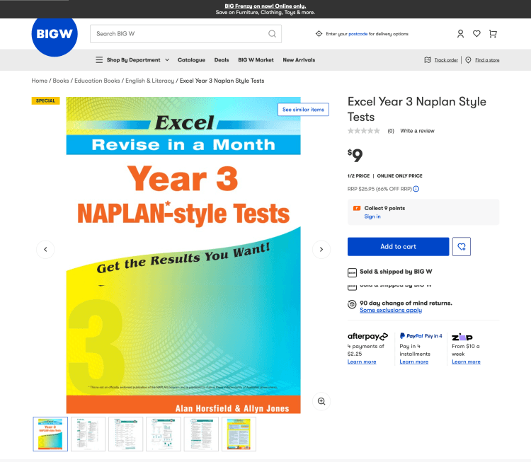 Big W: Excel Year 3 Naplan Style Tests – 1/2 Price – $9