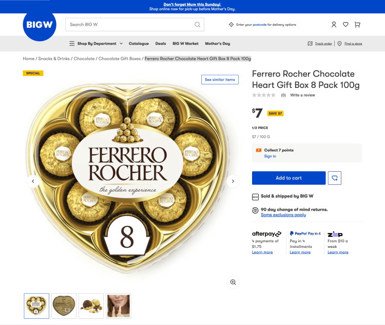 Big W: Ferrero Rocher Chocolate Heart Gift Box – 1/2 price – $7