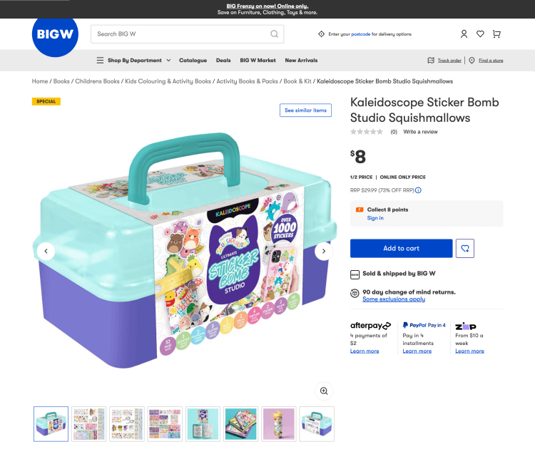 Big W: Kaleidoscope Sticker Bomb Studio Squishmallows – 1/2 Price – $8