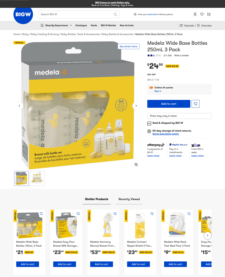 Big W: Medela Wide Base Bottles 250mL 3 Pack – 30% Off, now $24.5