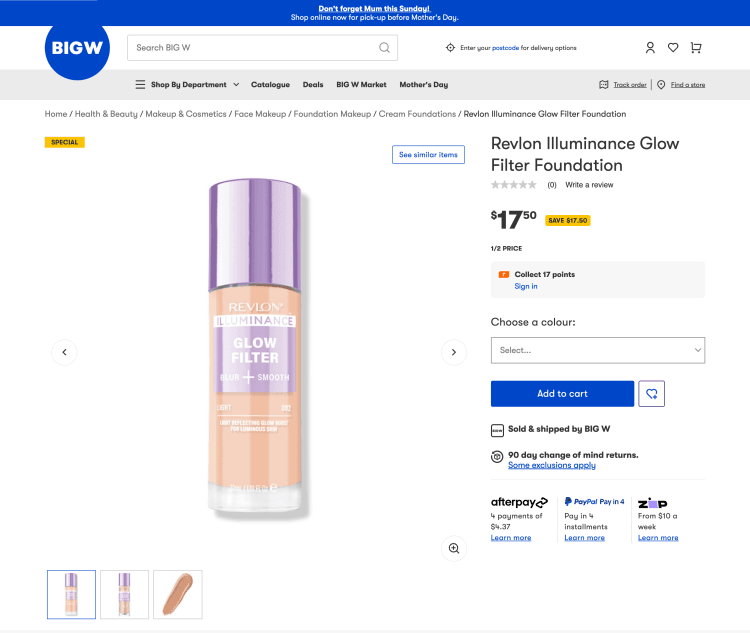 Big W: Revlon Illuminance Glow Filter Foundation – 1/2 price – $17.5