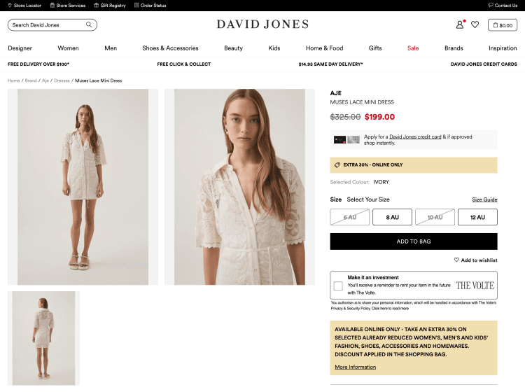 David Jones: AJE Muses Lace Mini Dress – was $325.00, now $199.00