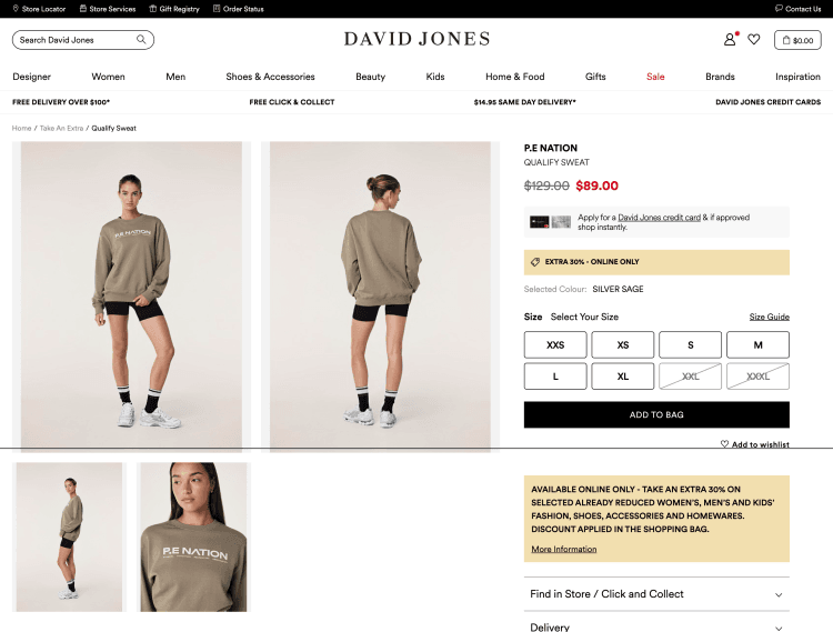 David Jones: P.E NATION Qualify Sweat – was $129, now $89