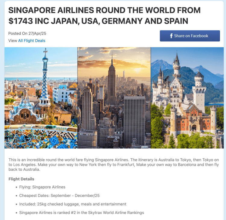 BeatThatFlight: Singapore Airlines Round the World from $1743 inc Japan, USA, Germany and Spain