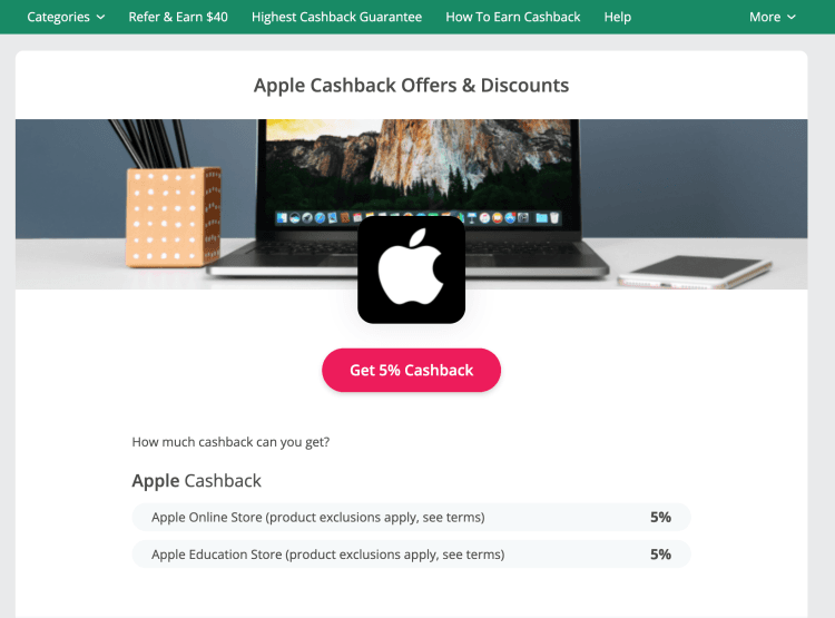 TopCashback: Apple Products 5% Cashback