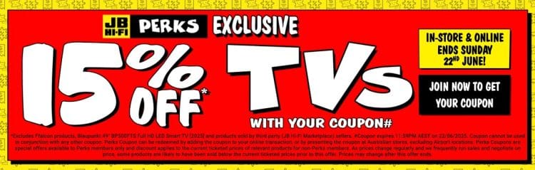 JB Hi-Fi 15pc off TVs