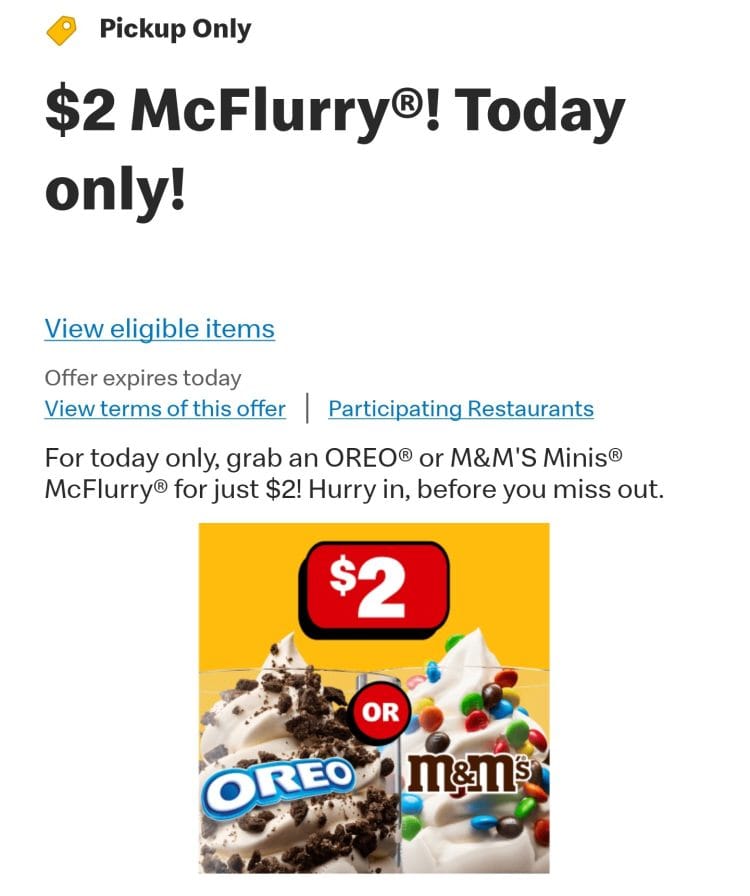 McDonalds: $2 McFlurry today only (30 June 2025)