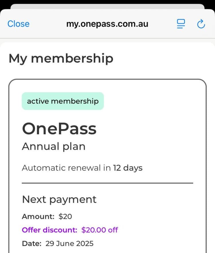 Onepass renewal discount