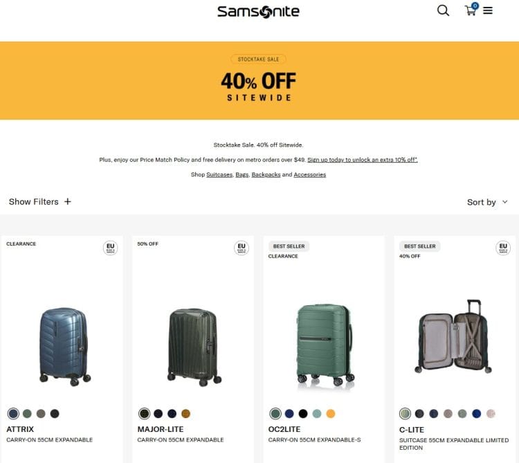 Samsonite: Stocktake Sale – 40% off sitewide