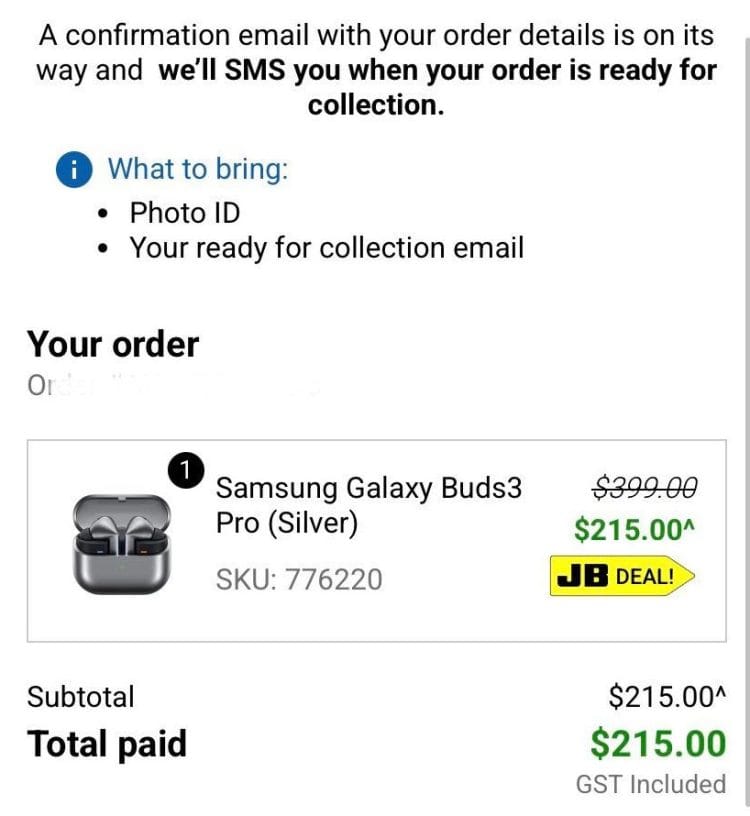 JB Hi-Fi: Samsung Galaxy Buds3 Pro $215