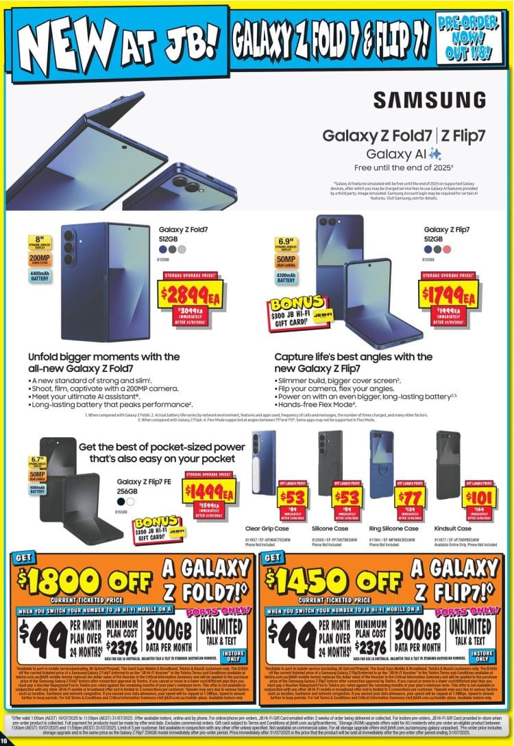 JB Hi-Fi: Samsung Galaxy Z Fold7 and Flip7 Pre-Order Pricing