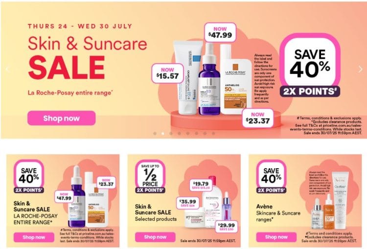 Priceline: Skincare and Suncare sale up to 50% off