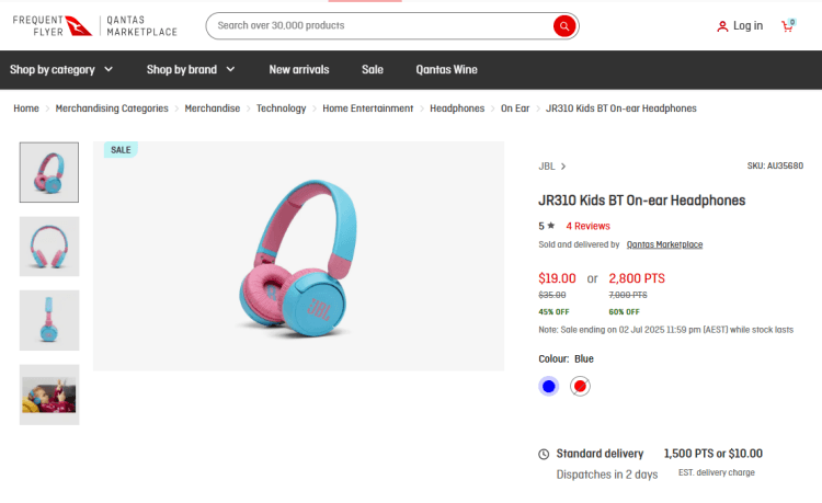 Qantas Marketplace: JBL JR210 Kids BT On-Ear Headphones, now $19