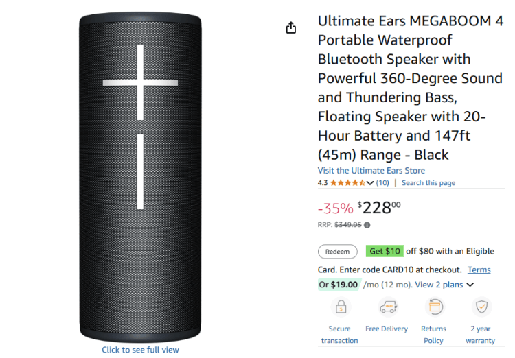Amazon: Ultimate Ears MEGABOOM 4 35% off, now $228