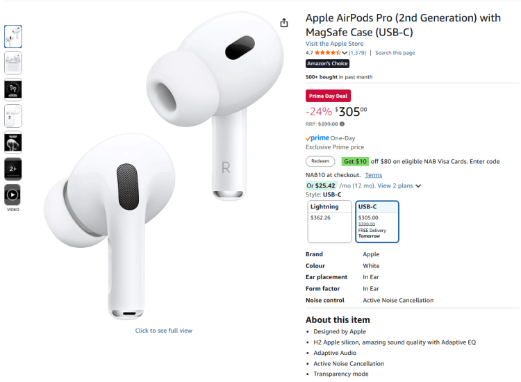 Amazon: Apple Airpods Pro (2nd Gen) – now $305